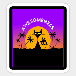 Black Cat In A Tropical Oasis At Night Sticker